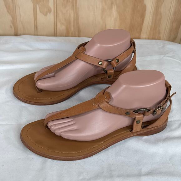 FRYE Cam Leather Thong Sandals Flats Low Heel Size 10 Brown Comfort - Picture 2 of 9
